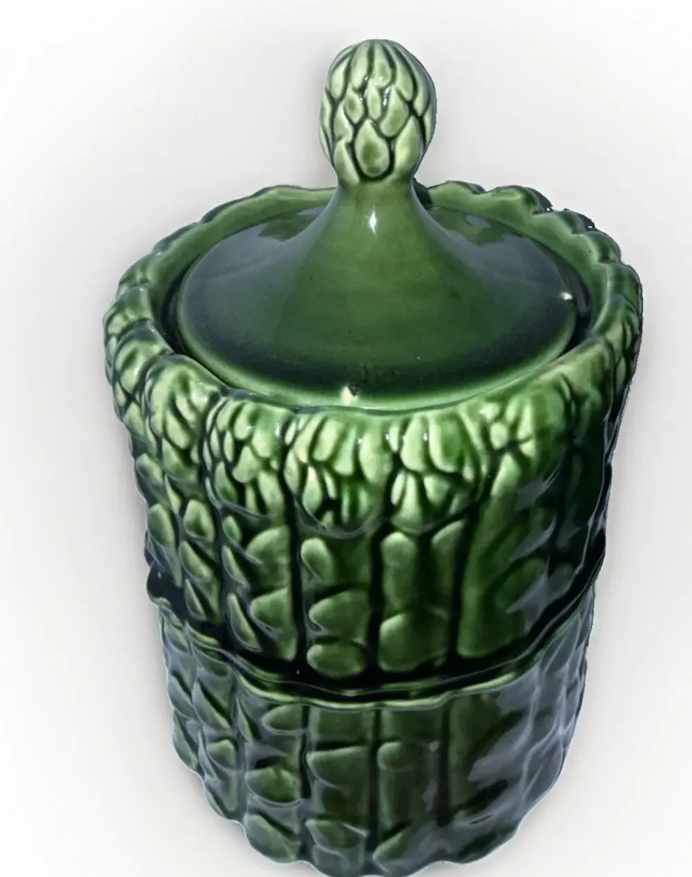 Vtg 1970s McCoy Pottery Ceramic Asparagus Vegetable Green Cookie Jar Green 10